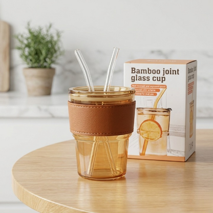 Premium Amber Glass Coffee Tumbler 400ml | Travel Mug