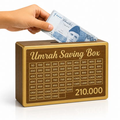 Premium Wooden Umrah Saving Box – 210,000 PKR Goal