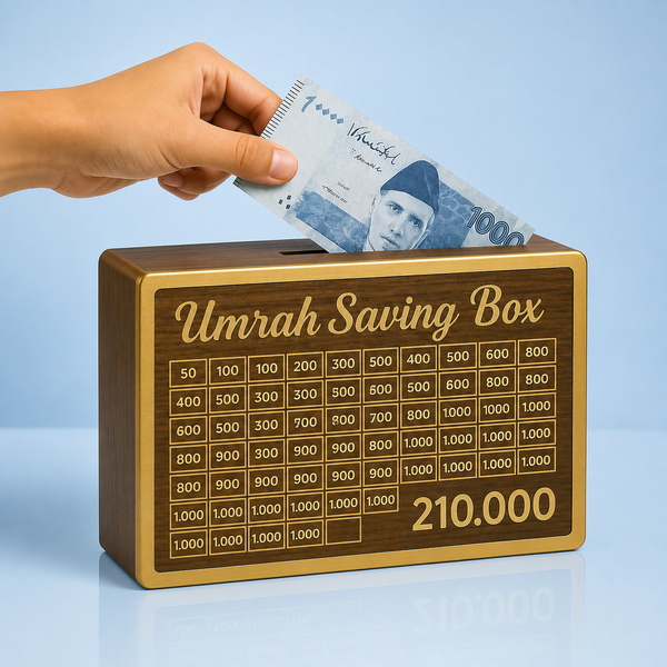 Premium Wooden Umrah Saving Box – 210,000 PKR Goal