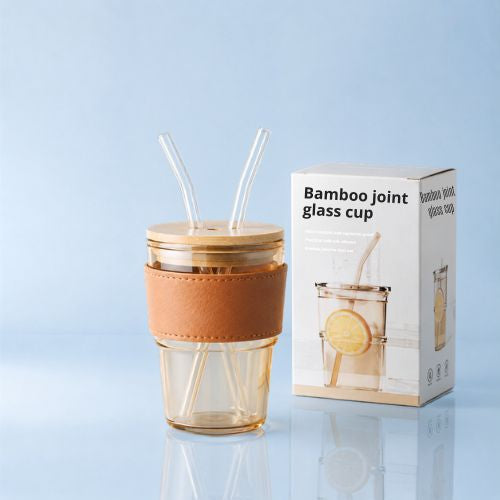 Premium Amber Glass Coffee Tumbler 400ml | Travel Mug