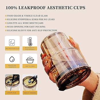 Premium Amber Glass Coffee Tumbler 400ml | Travel Mug