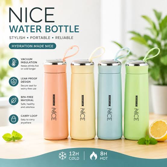 Nice Glass Bottle 400ml | Vacuum Flask with Loop Handle