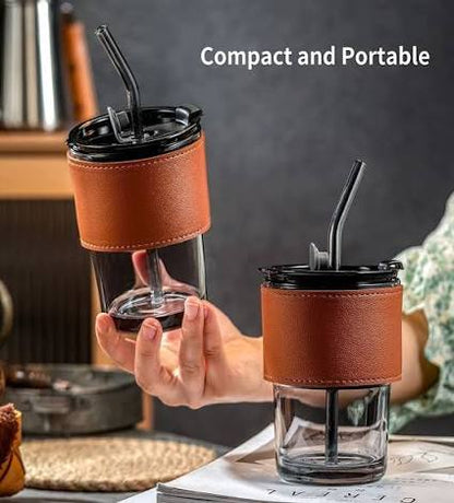 Premium Amber Glass Coffee Tumbler 400ml | Travel Mug